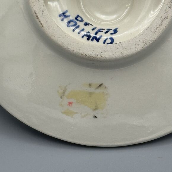 Vtg Delft Blue and White Single Taper Candle Holder Floral with Handle 4" Diam - Picture 7 of 7